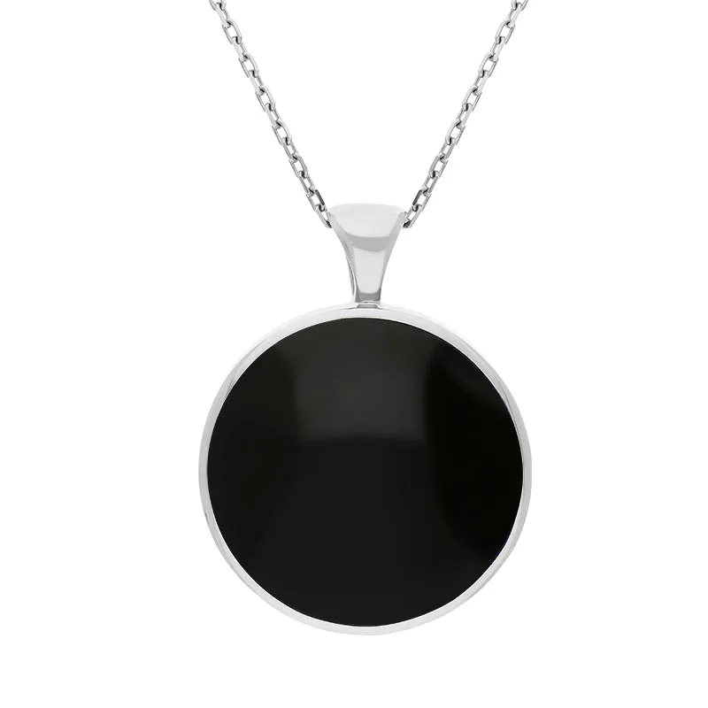 Sterling Silver Whitby Jet Turquoise Large Double Sided Round Fob Necklace