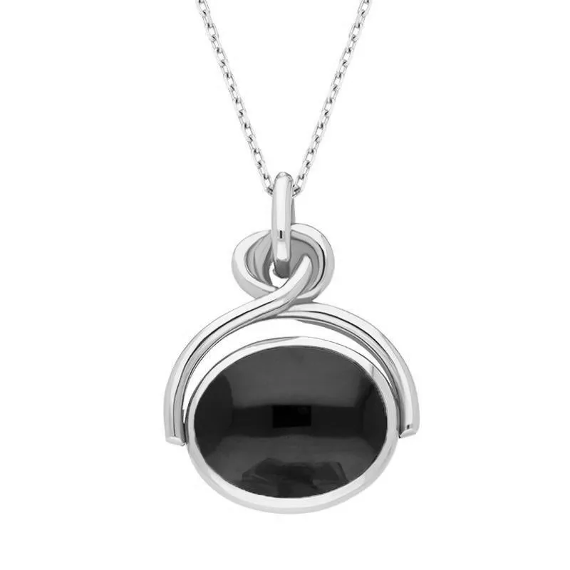 Sterling Silver Whitby Jet Turquoise Oval Swivel Fob Necklace