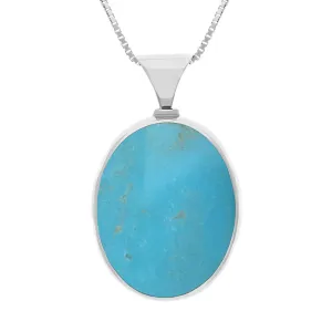 Sterling Silver Whitby Jet Turquoise Queens Jubilee Hallmark Double Sided Oval Necklace D
