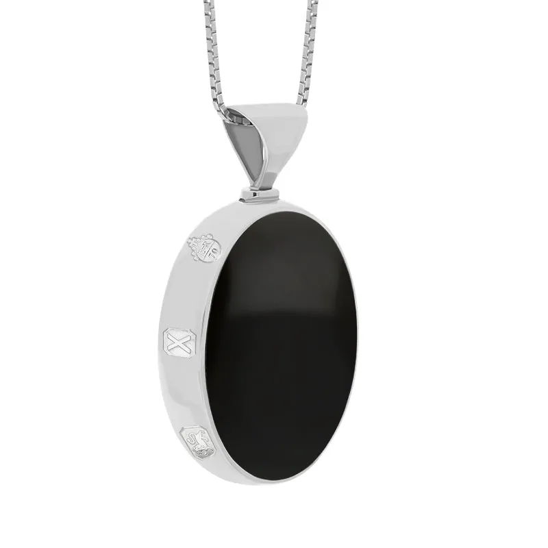 Sterling Silver Whitby Jet Turquoise Queens Jubilee Hallmark Double Sided Oval Necklace D