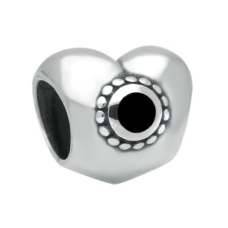 Sterling Silver Whitby Jet Two Stone Heart Charm