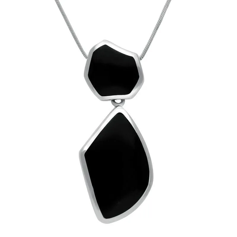 Sterling Silver Whitby Jet Two Stone Organic Concave Necklace