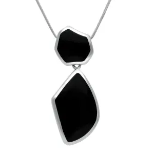 Sterling Silver Whitby Jet Two Stone Organic Concave Necklace