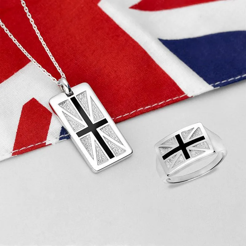 Sterling Silver Whitby Jet Union Jack Ring