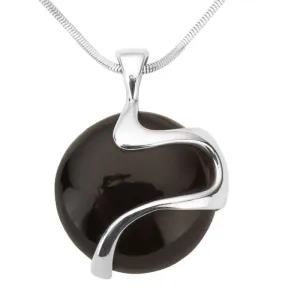 Sterling Silver Whitby Jet Wavy Round Disc Necklace