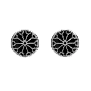 Sterling Silver Whitby Jet Whitby Abbey Round Window Stud Earrings