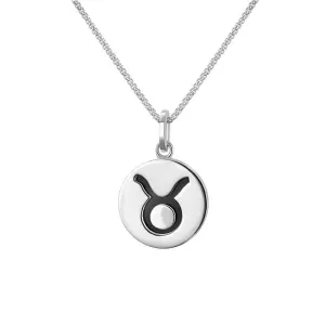 Sterling Silver Whitby Jet Zodiac Taurus Round Necklace