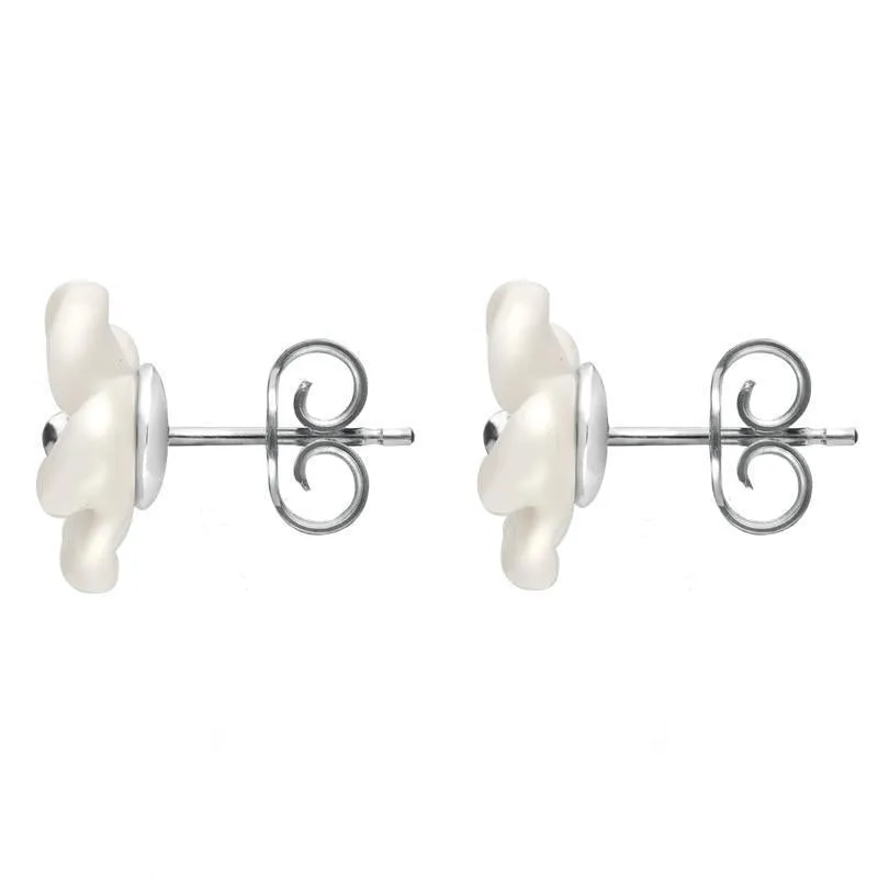 Sterling Silver White Agate Large Tuberose 10mm Pansy Stud Earrings