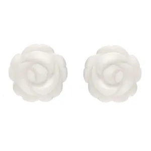 Sterling Silver White Agate Tuberose 10mm Rose Stud Earrings