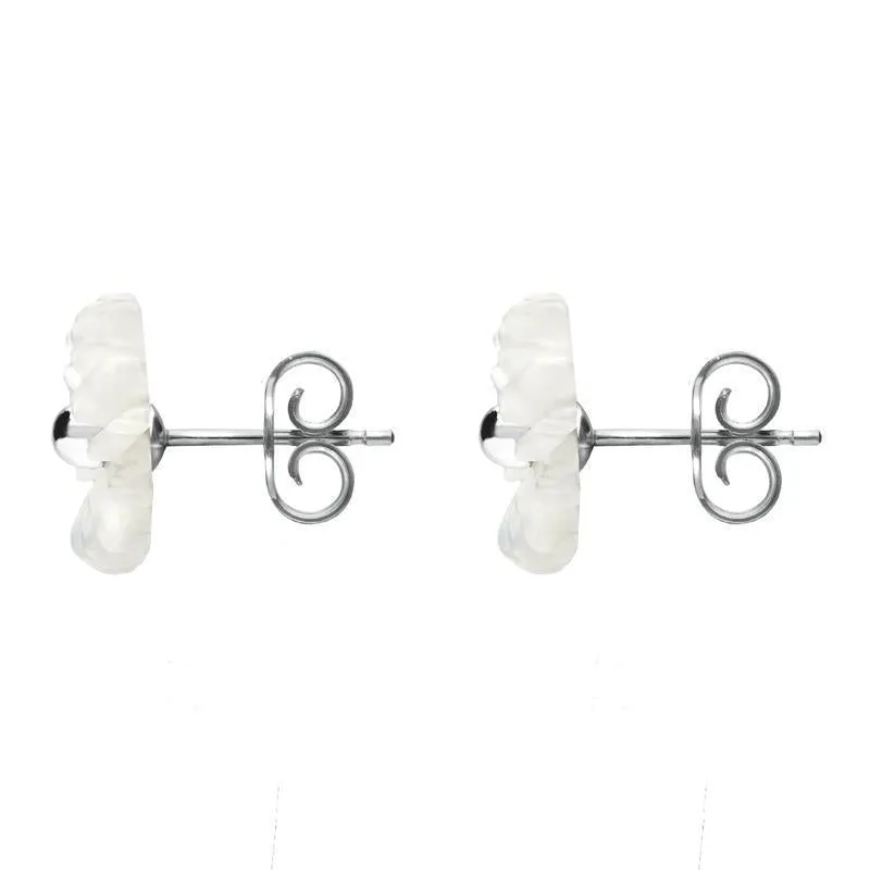 Sterling Silver White Agate Tuberose 8mm Daisy Stud Earrings