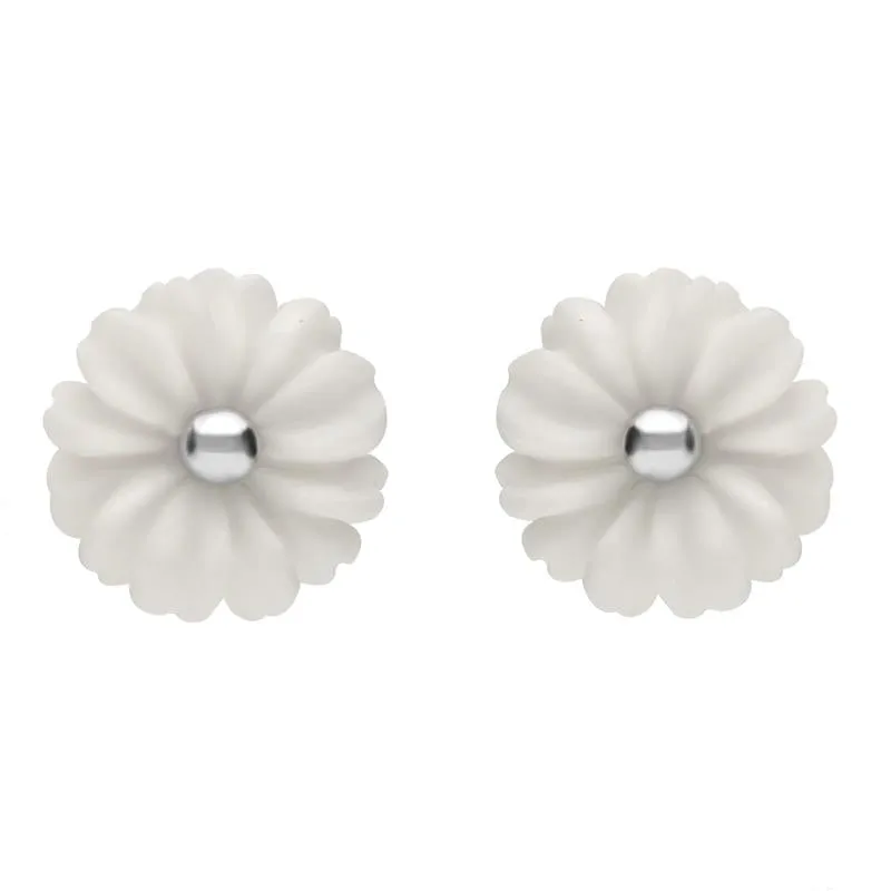 Sterling Silver White Agate Tuberose 8mm Daisy Stud Earrings