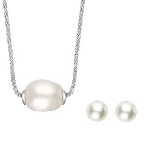 Sterling Silver White Freshwater Baroque Pearl Two Piece Set