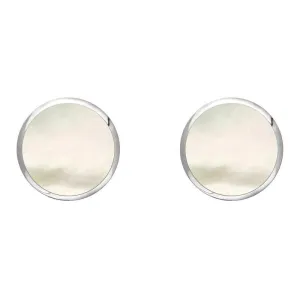 Sterling Silver White Mother of Pearl 8mm Classic Large Round Stud Earrings