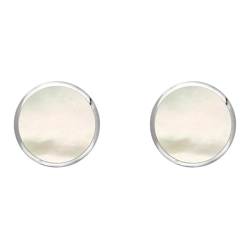 Sterling Silver White Mother of Pearl 8mm Classic Large Round Stud Earrings