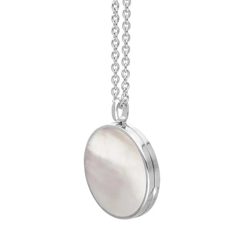 Sterling Silver White Mother of Pearl Large Round Locket