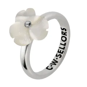 Sterling Silver White Mother of Pearl Tuberose 10mm Clover Ring