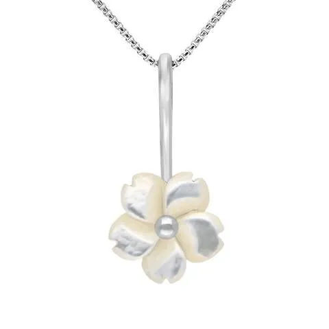 Sterling Silver White Mother of Pearl Tuberose 15mm Gypsophila Necklace