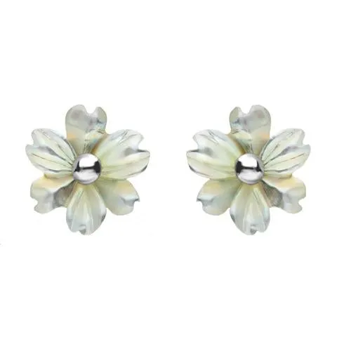 Sterling Silver White Mother of Pearl Tuberose 8mm Dahlia Stud Earrings