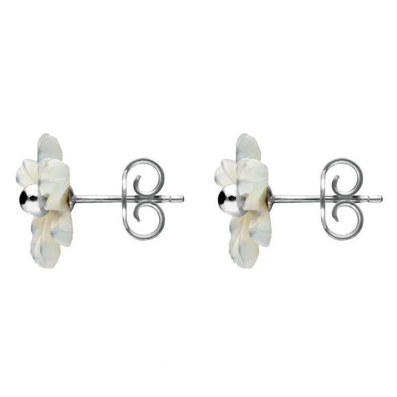 Sterling Silver White Mother of Pearl Tuberose 8mm Dahlia Stud Earrings
