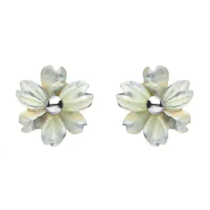 Sterling Silver White Mother of Pearl Tuberose 8mm Dahlia Stud Earrings