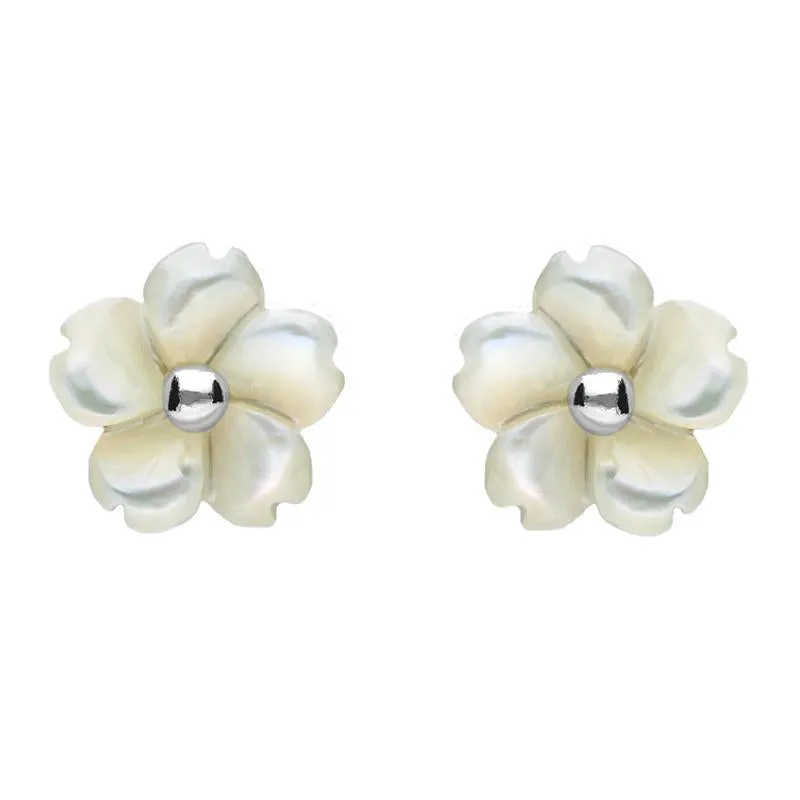 Sterling Silver White Mother of Pearl Tuberose 8mm Gypsophila Stud Earrings