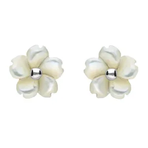 Sterling Silver White Mother of Pearl Tuberose 8mm Gypsophila Stud Earrings