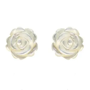 Sterling Silver White Mother of Pearl Tuberose 8mm Rose Stud Earrings