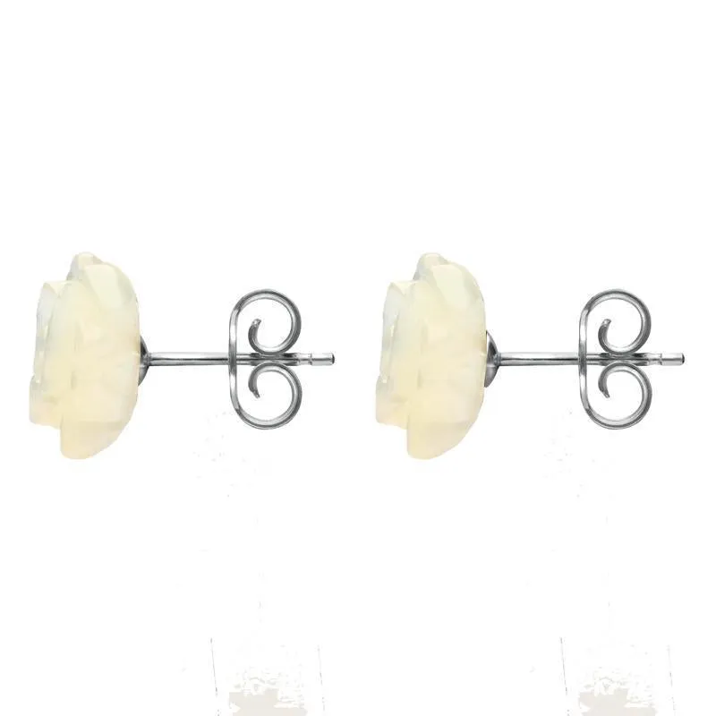 Sterling Silver White Mother of Pearl Tuberose 8mm Rose Stud Earrings
