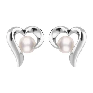 Sterling Silver White Pearl Twisted Open Heart Earrings