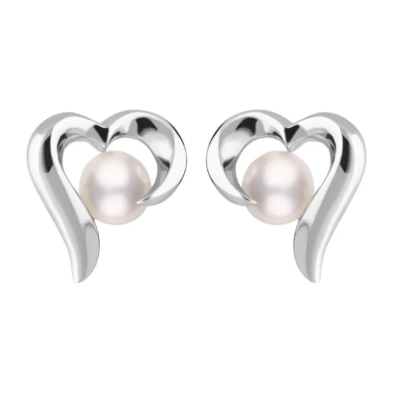 Sterling Silver White Pearl Twisted Open Heart Earrings