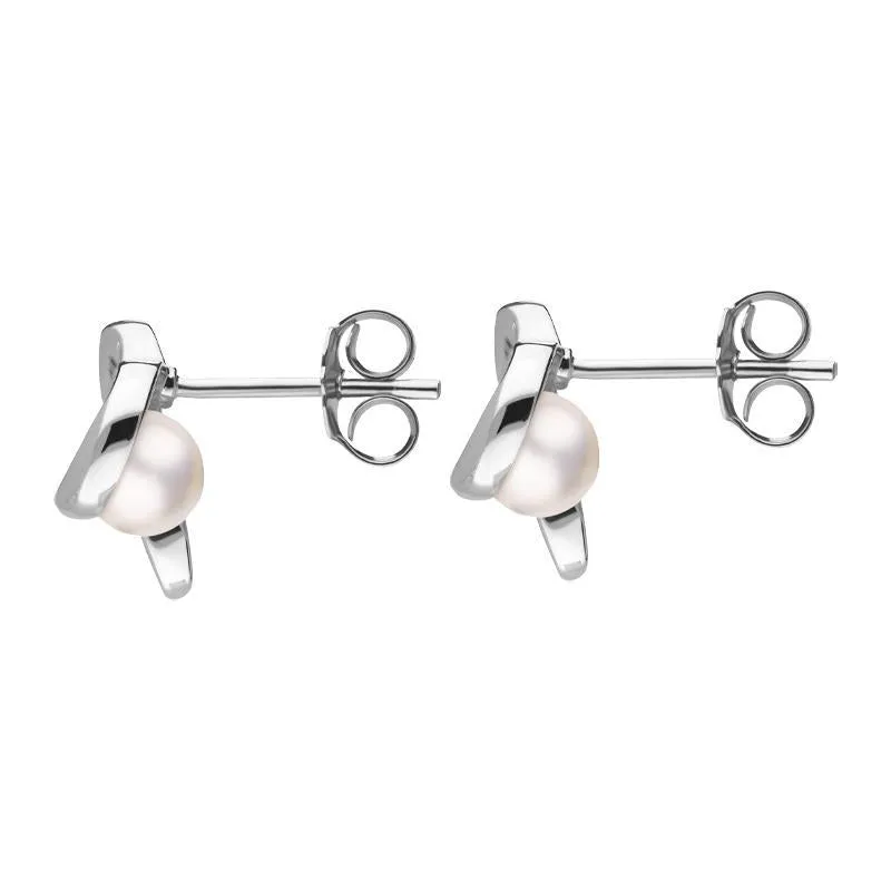 Sterling Silver White Pearl Twisted Open Heart Earrings