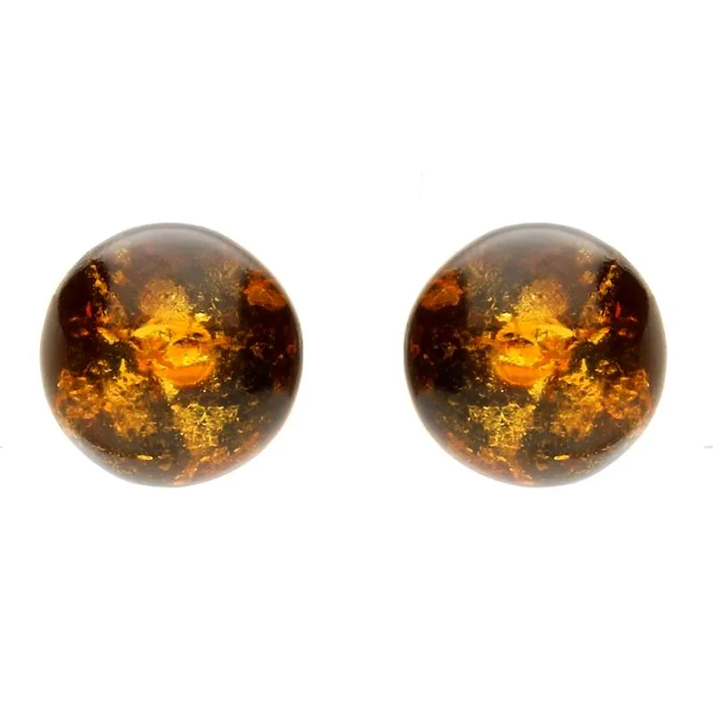 Sterling Silver Yellow Amber Round Ball Stud Earrings
