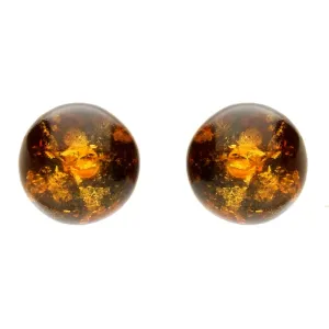 Sterling Silver Yellow Amber Round Ball Stud Earrings