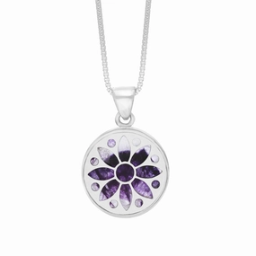 Sterling Silver 17mm Blue John Chatsworth Dcor Round Sunflower Pendant