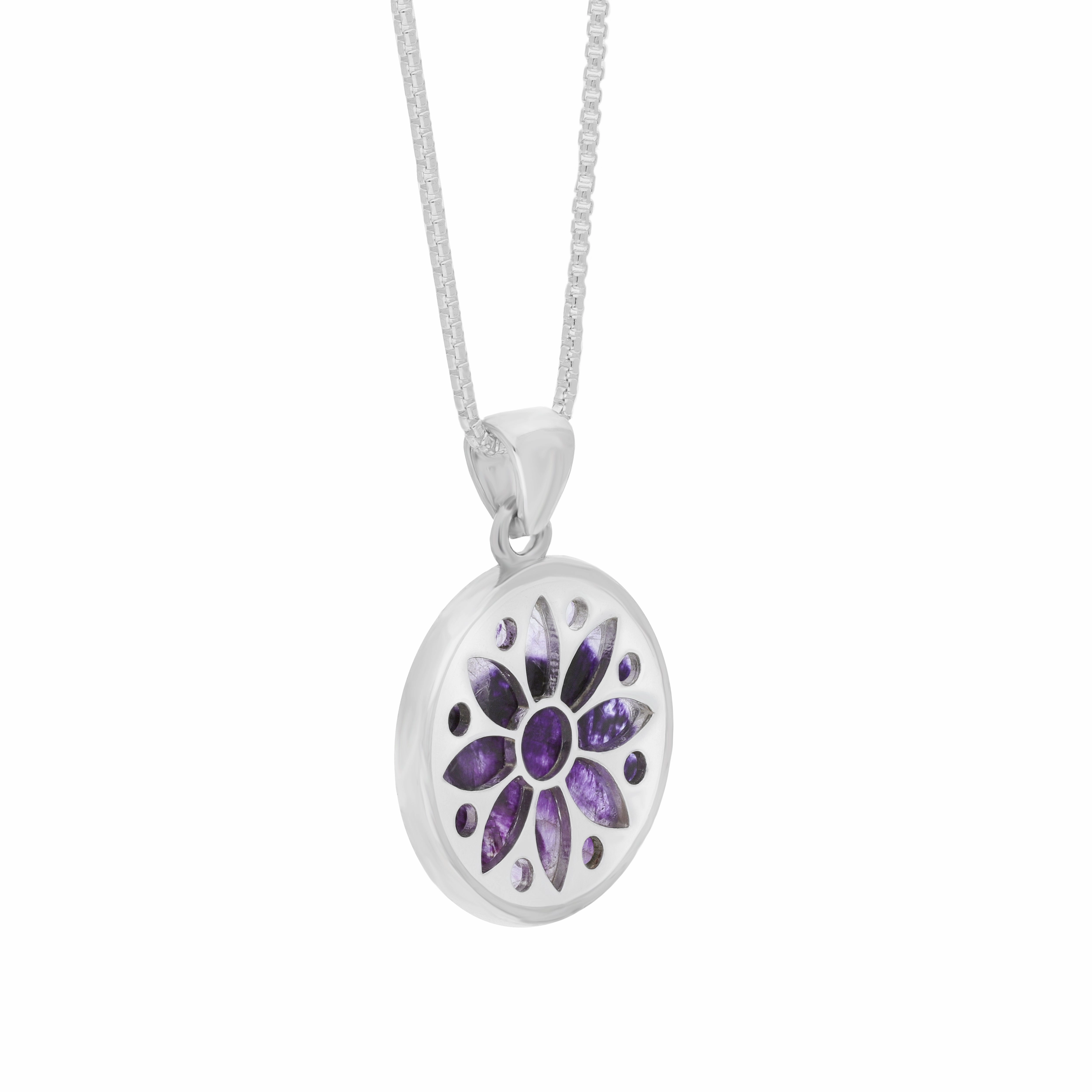 Sterling Silver 17mm Blue John Chatsworth Dcor Round Sunflower Pendant