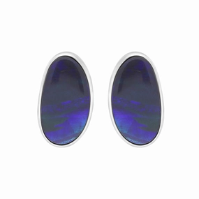Sterling Silver Abstract Oval Opal Doublet Stud Earrings D