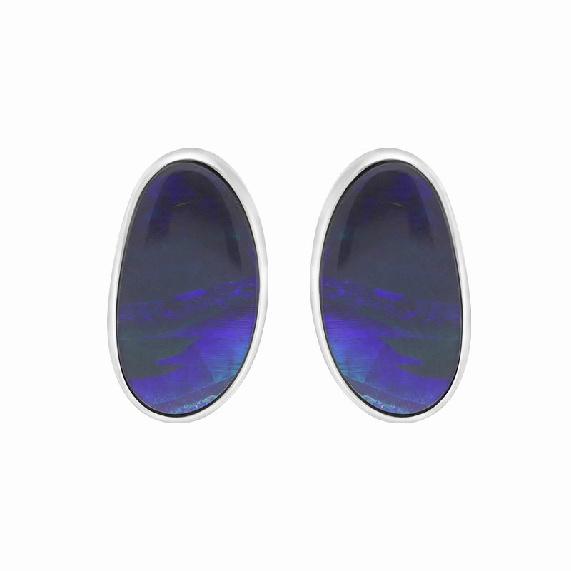 Sterling Silver Abstract Oval Opal Doublet Stud Earrings D