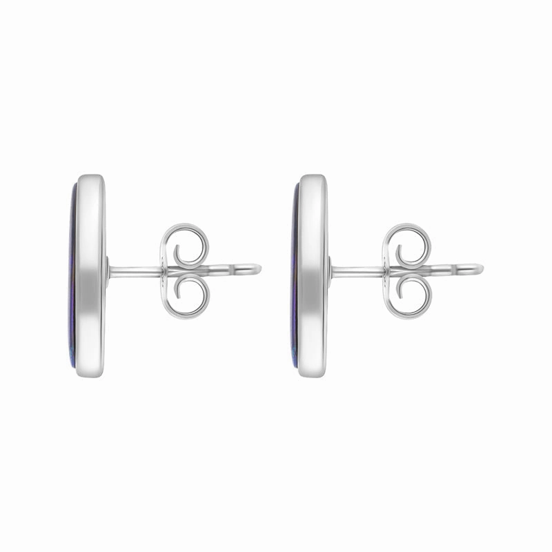 Sterling Silver Abstract Oval Opal Doublet Stud Earrings D