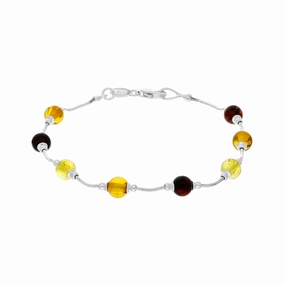 Sterling Silver Amber Bead Link Bracelet D
