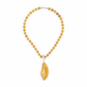 Sterling Silver Amber Beaded Pendant Necklace D