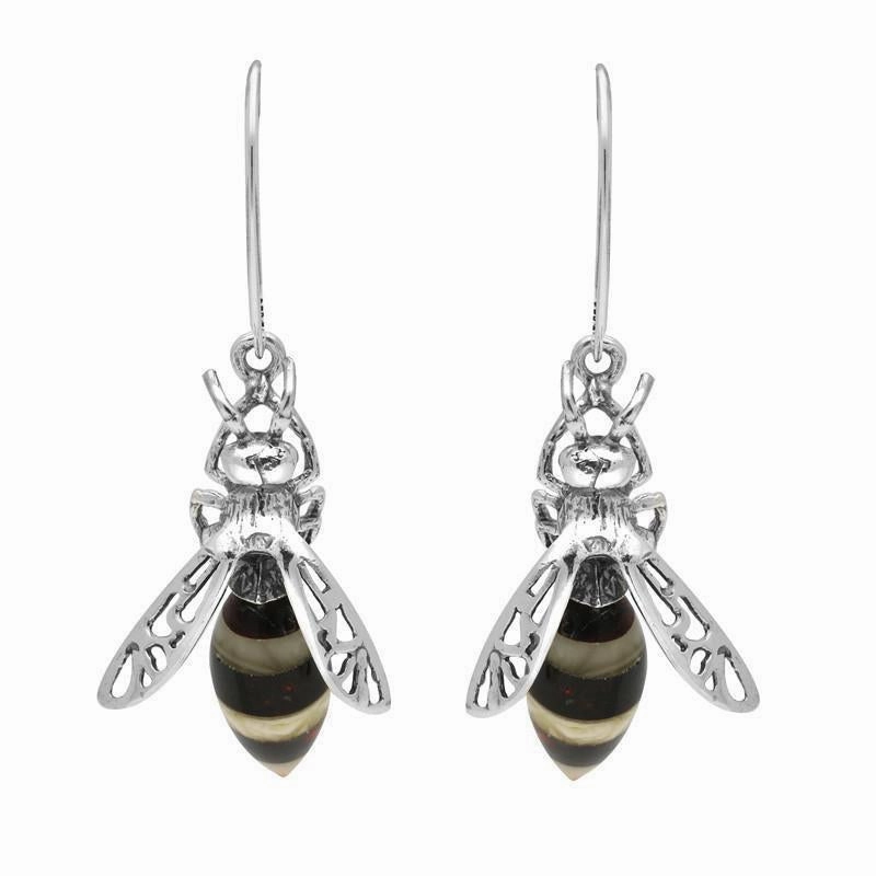 Sterling Silver Amber Body Bee Drop Earrings