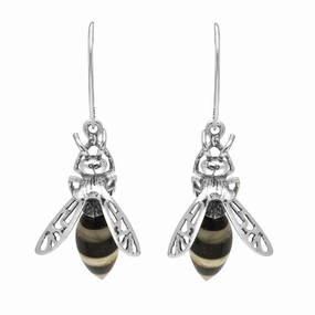 Sterling Silver Amber Body Bee Drop Earrings
