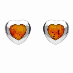 Sterling Silver Amber Medium Heart Stud Earrings
