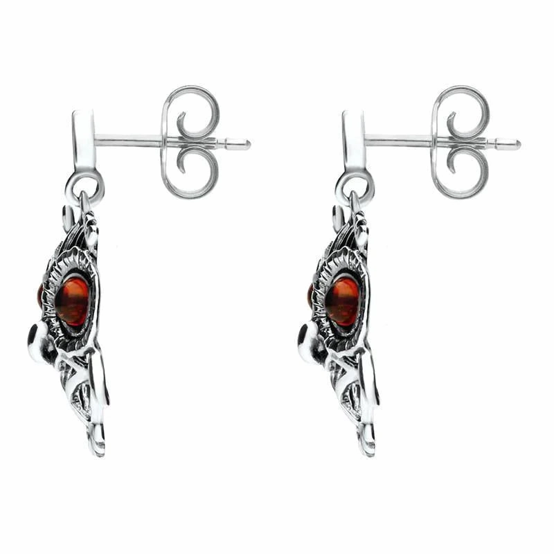 Sterling Silver Amber Orange Owl Stud Earrings