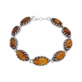 Sterling Silver Amber Oval Wave Bracelet