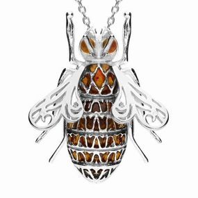 Sterling Silver Amber Patterned Bee Necklace