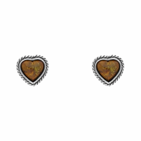 Sterling Silver Amber Rope Edge Heart Stud Earrings D