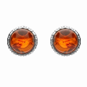 Sterling Silver Amber Round Framed Frilled Stud Earrings