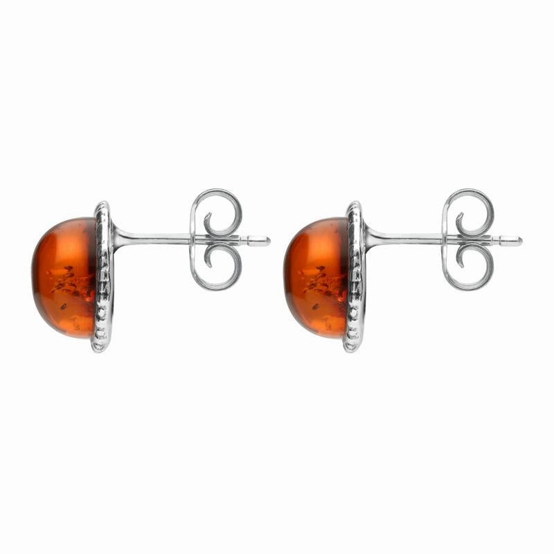 Sterling Silver Amber Round Framed Frilled Stud Earrings