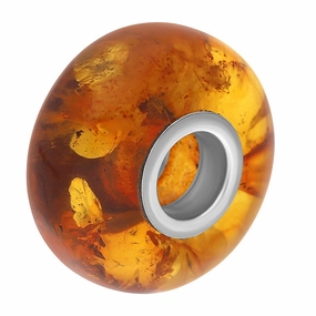 Sterling Silver Amber Smooth Bead Charm D